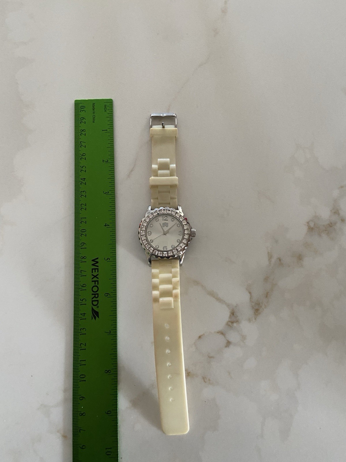 Sparkling Rhinestone Surround Face, CUR100 Womens Watch, White Strap/Face Works