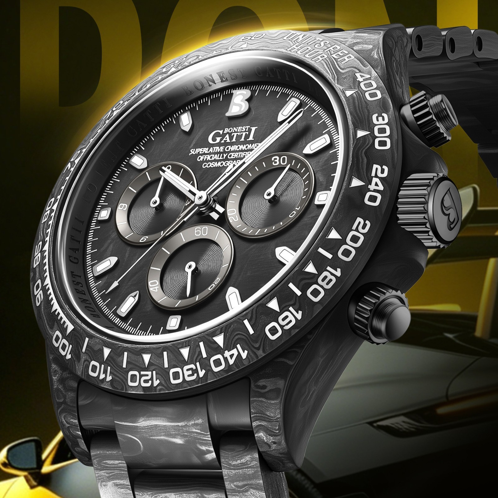 BONEST GATTI Men Chronograph Watch Automatic Mechanical Wristwatch Carbon Fiber