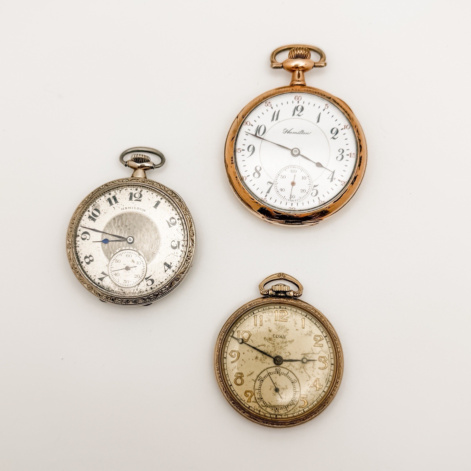 Antique Pocket Watch Lot Hamilton 992 21J Hamilton 910 17J Elgin Grade 66 GF