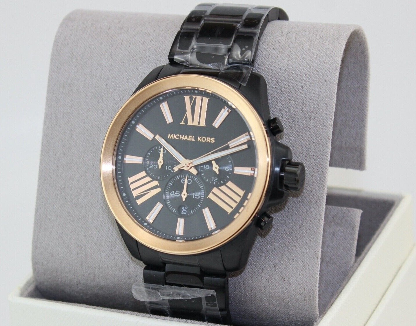 NEW AUTHENTIC MICHAEL KORS WREN BLACK ROSE GOLD CHRONOGRAPH MK8933 MEN’S WATCH
