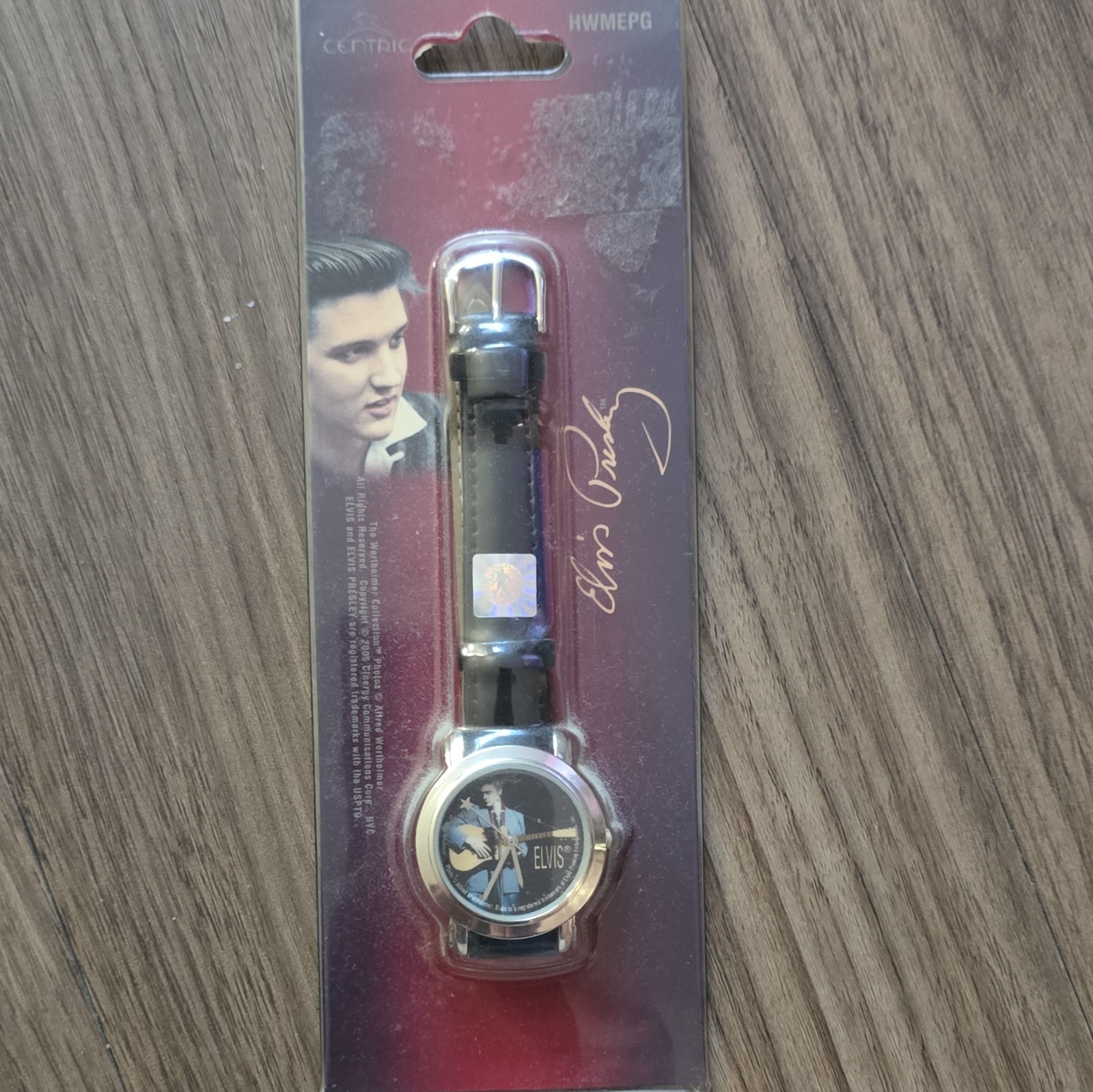 Centric Elvis Presley Quartz Analog Watch Black Leather Band Silver Steel Case