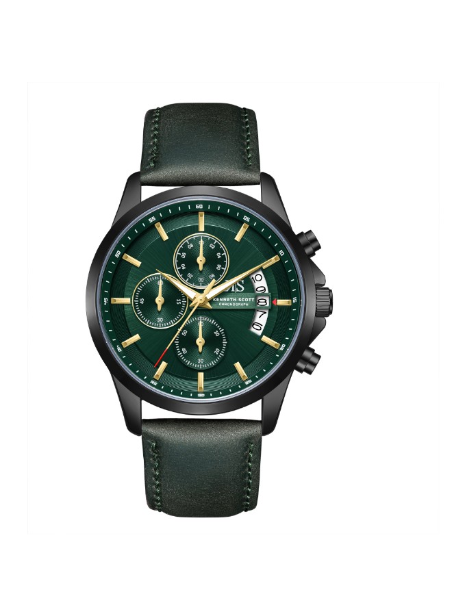 Kenneth Scott Men’s Chronograph Watch | Green Dial, 42mm, 30 m (3 ATM)