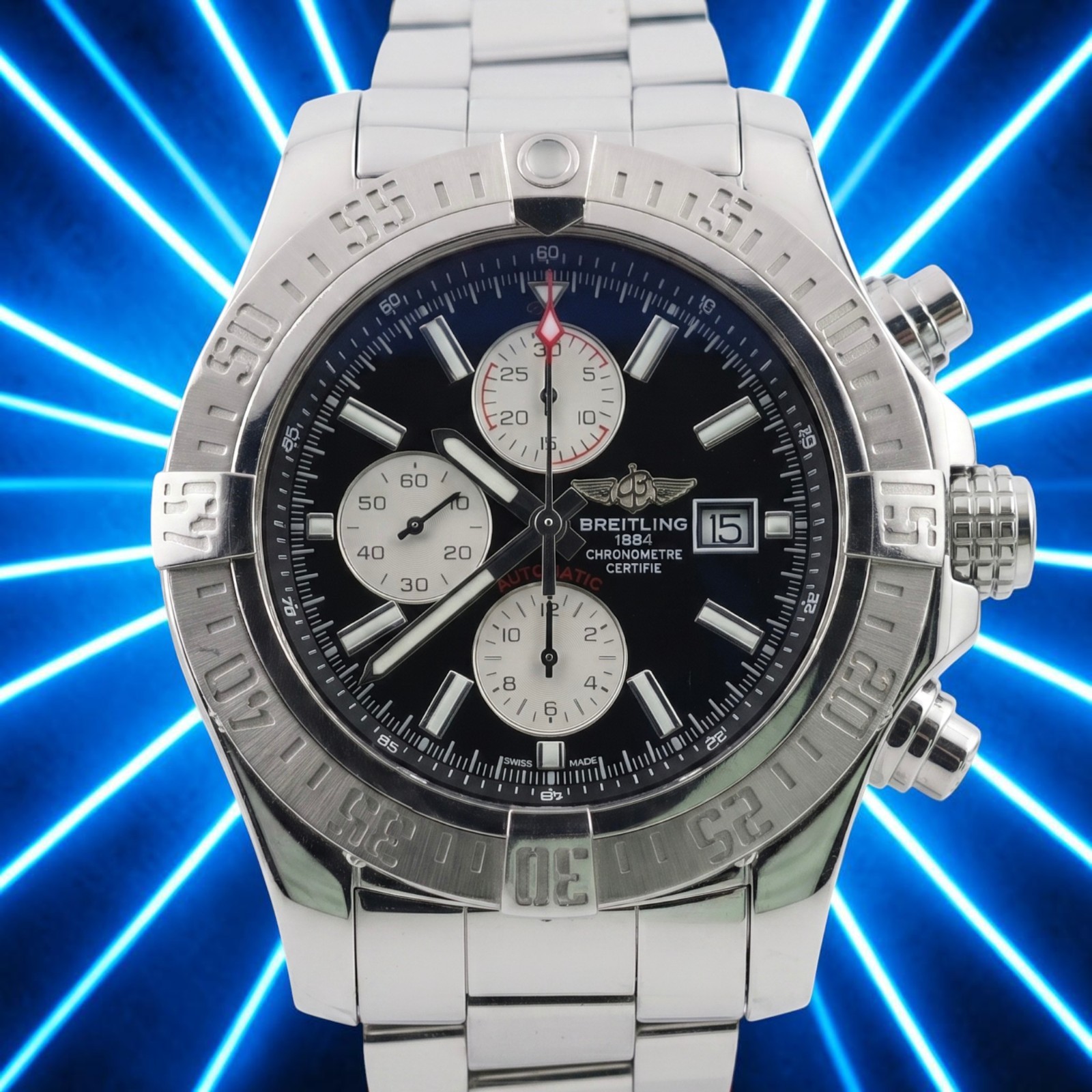 Breitling Super Avenger II 48mm A13371 Black Dial Chrono FULL SET – Extra Strap