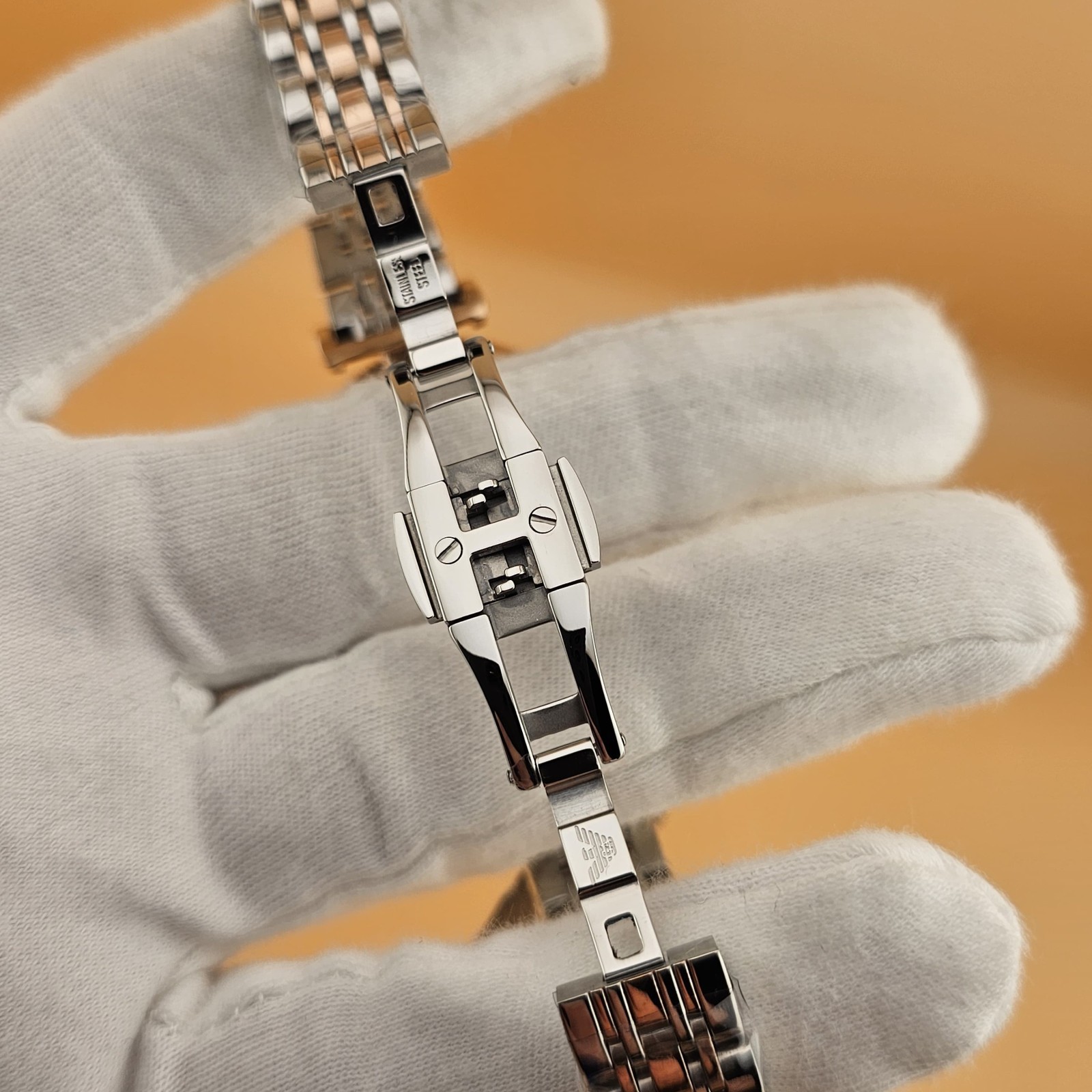 EMPORIO ARMANI WOMENS WATCH AR1926 CRYSTAL WHITE DIAL TWO TONE STRAP GENUINE UK