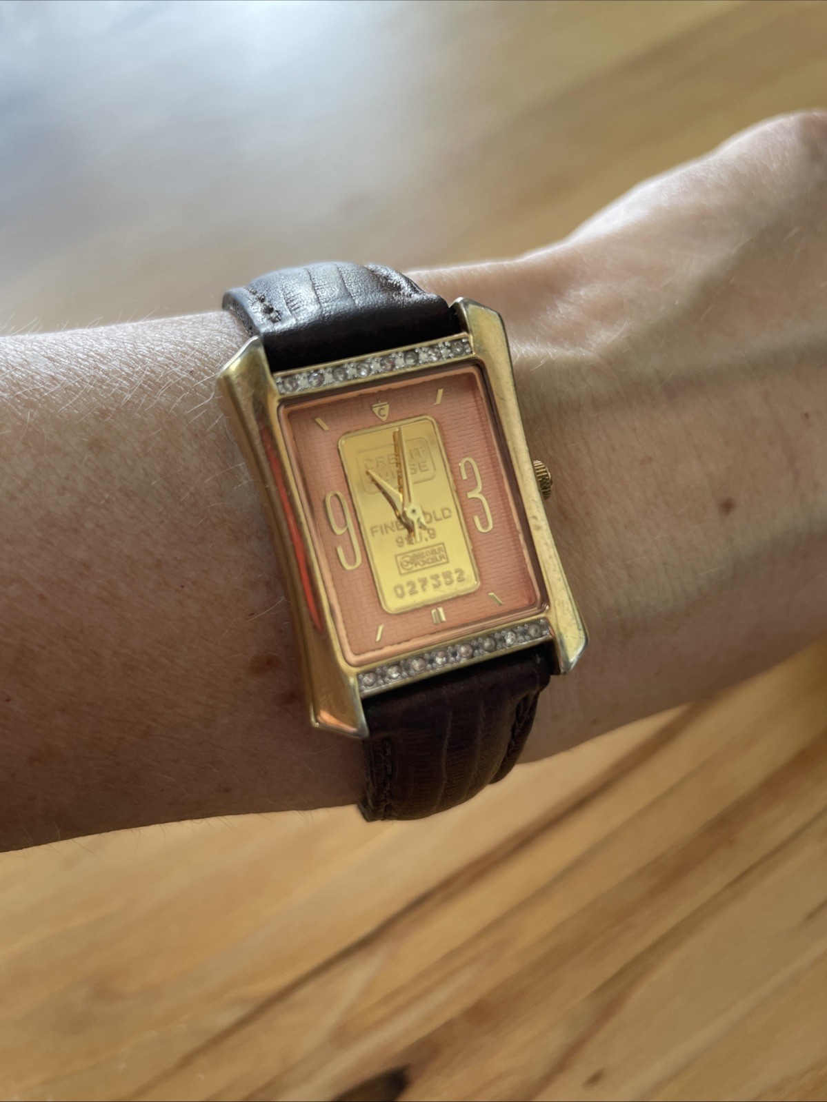 Credit Suisse 1 Gram 999.9 Fine Gold Watch Croton Swiss Quartz Gold Plated