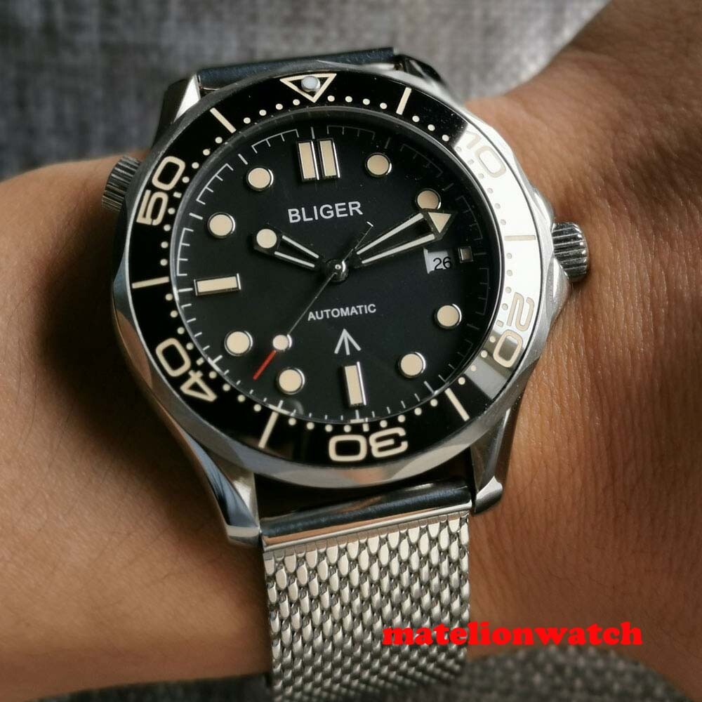 41mm Automatic Mens Watch Date NH35/PT5000/Miyota Black Dial Date Sapphire Glass