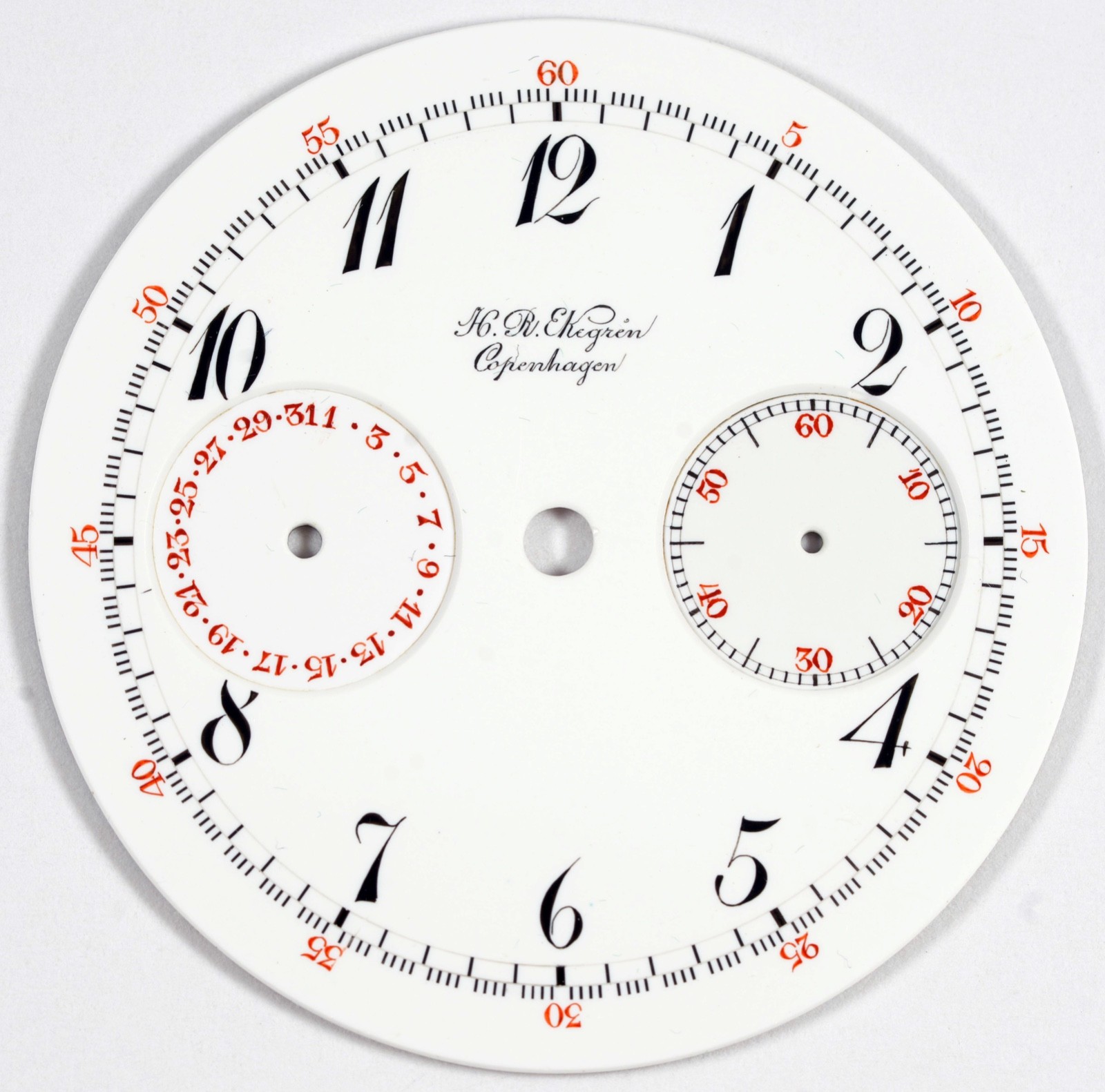 H.R. EKEGREN COPENHAGEN 42.2mm POCKET WATCH DIAL FOR CHRONOGRAPH W/CALENDAR
