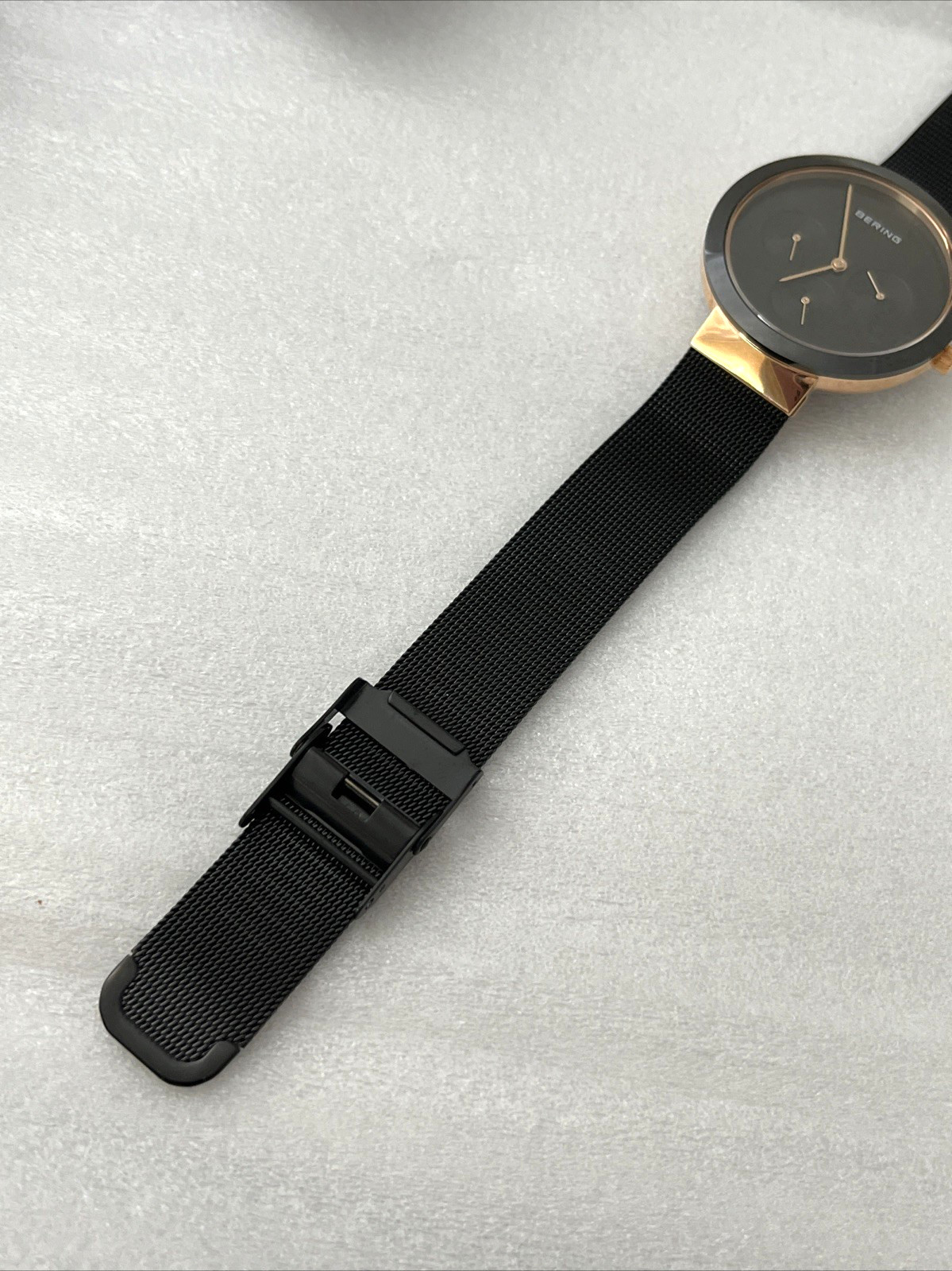 BERING Ceramic Watch 35036-166 36mm Black / Rose Gold Adjustable Mesh Band $199