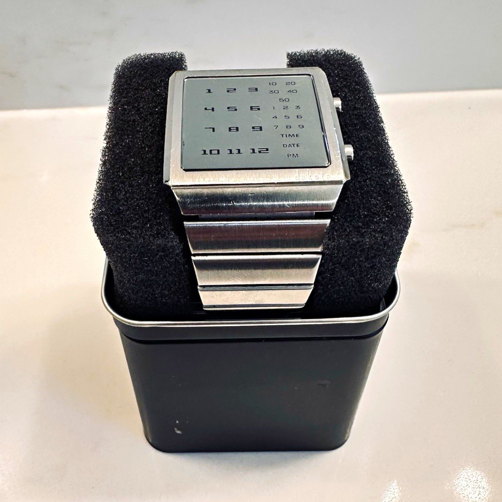 Dakota Quartz Digital Men’s Stainless Steel Square Watch Date 30m Silver
