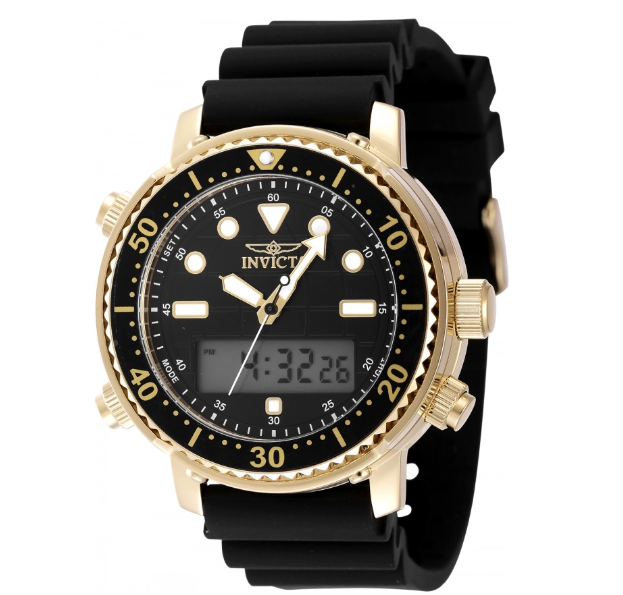 Invicta Pro Diver Men’s 46.5mm Gold Dual Time Digital Ana-Digi Watch 48369