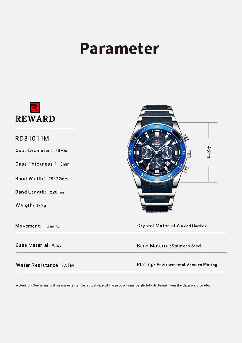 REWARD Men’s Business Multifunction Chronograph Calendar Luminous Quartz Watch