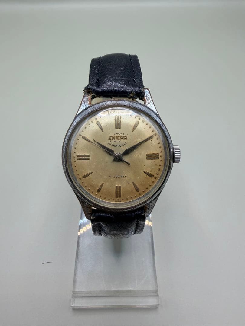 ENICAR ULTRASONIC 17JEWELS Manual Wind Watch Gold Dial Swiss Made
