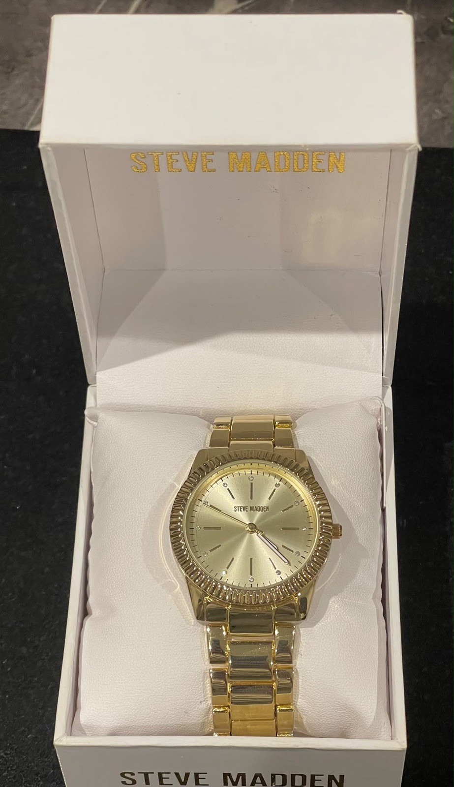 Steve Madden Genuine Crystal Accented Women’s Watch Gold Tone