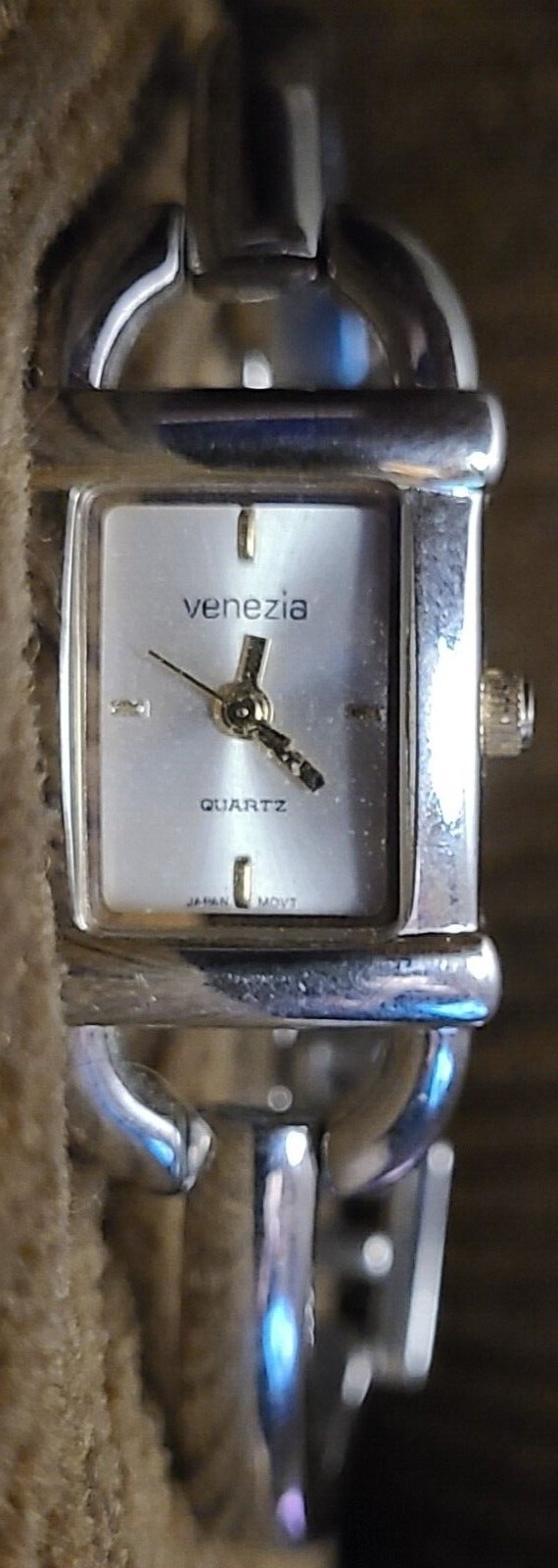 Women’s Venezia Quartz square face watch #8640-142 silver w/ gold trim Accutime