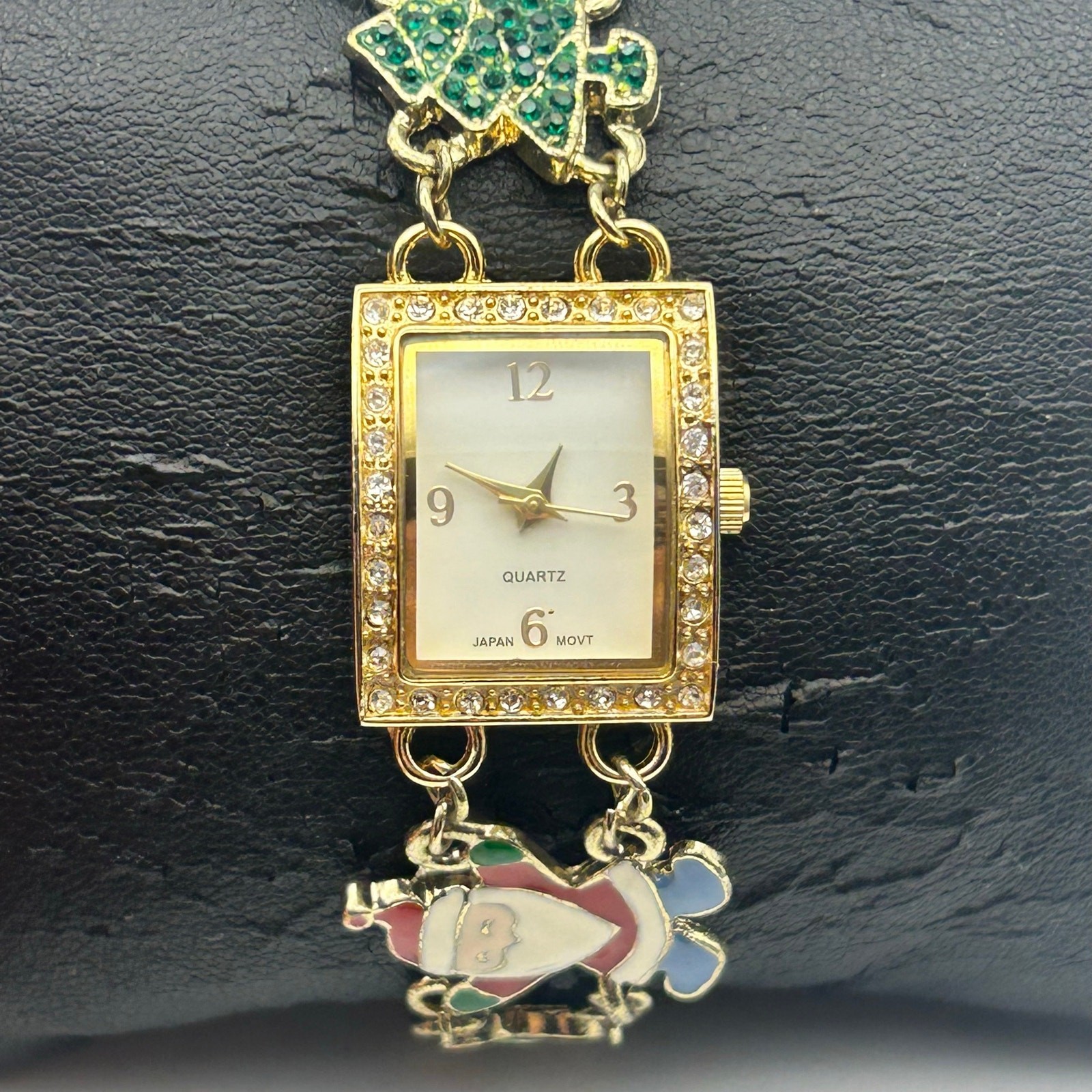 Christmas-themed Gold-tone Charm Bracelet Watch Working New Battery