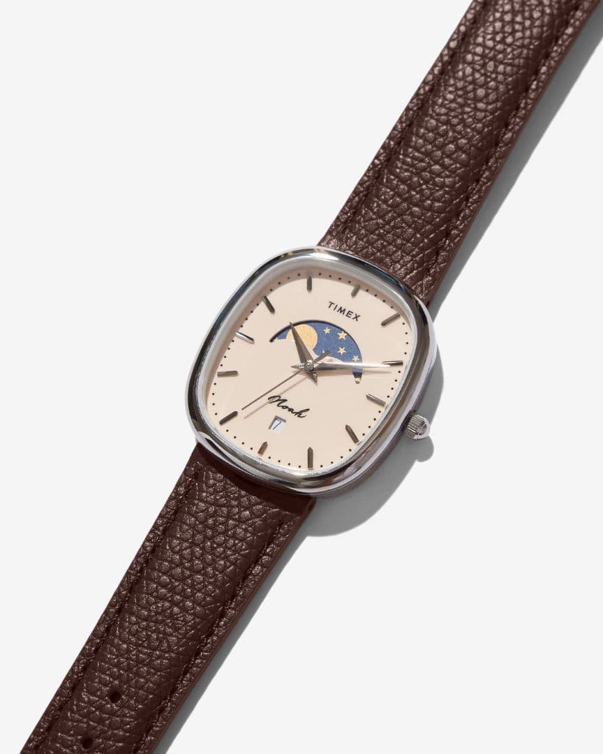Noah x Timex Oval Moon Phase Watch Gold Case Brown Leather Strap Limited Edition