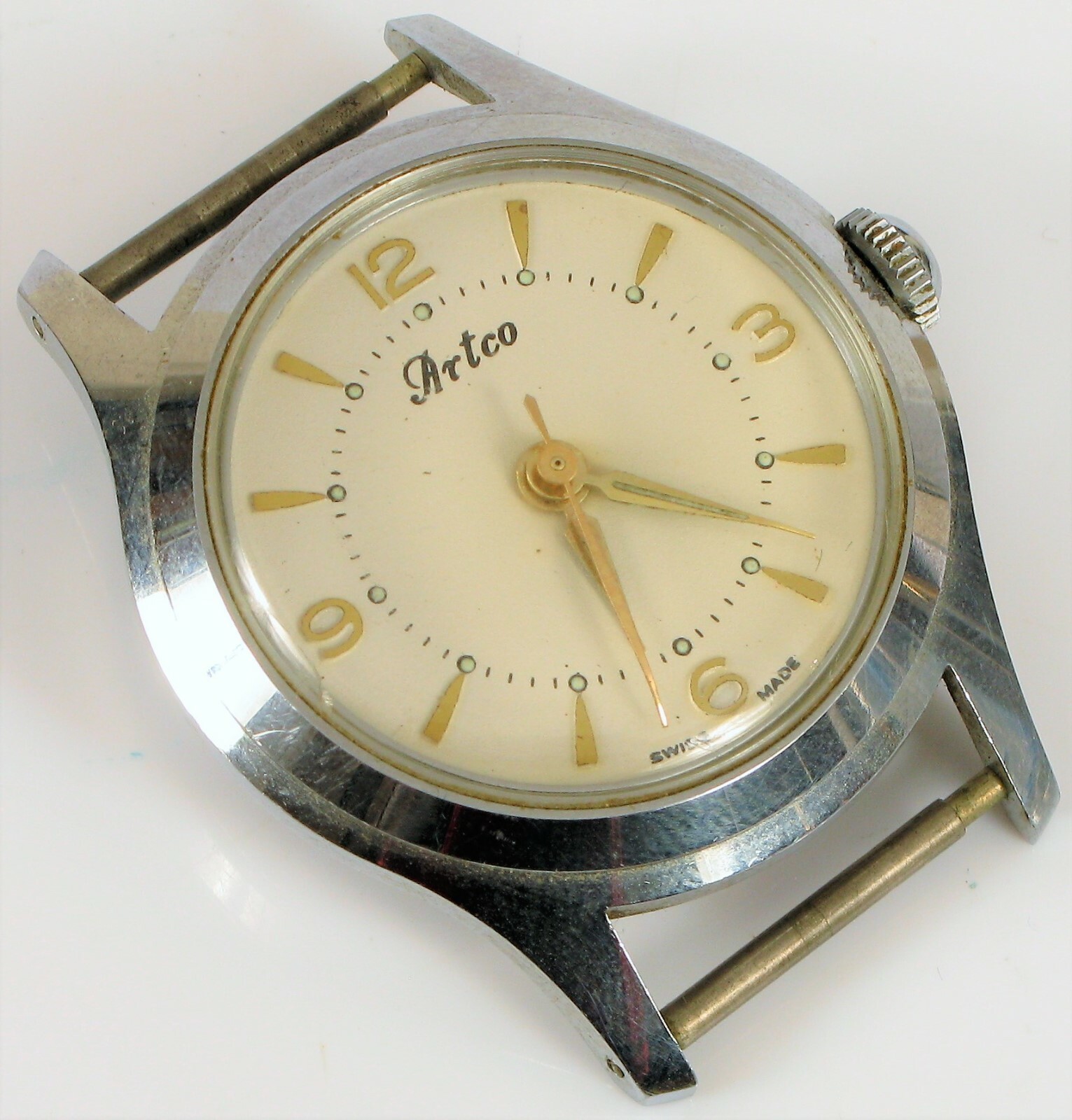RARE ANTIQUE ARTCO GENTS STAINLESS STEEL DRESS WRIST WATCH WRISTWATCH NIVAROX !