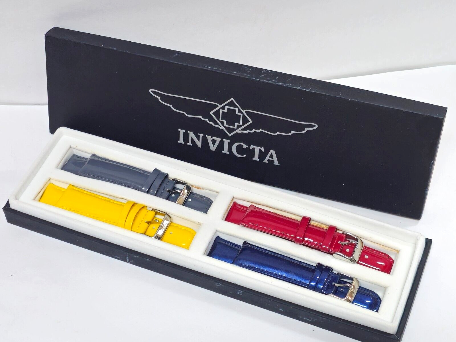 Designer Invicta Set Of 4 Leather Strap Band 24mm Red, Gray, Yellow and Blue