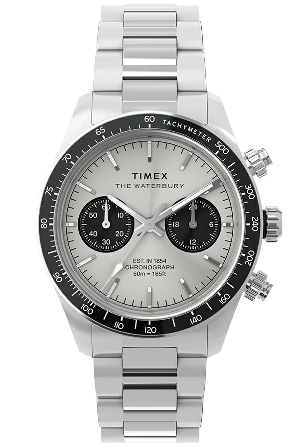 Timex Waterbury Heritage Chronograph 39mm Silver Stainless Steel New R8041060
