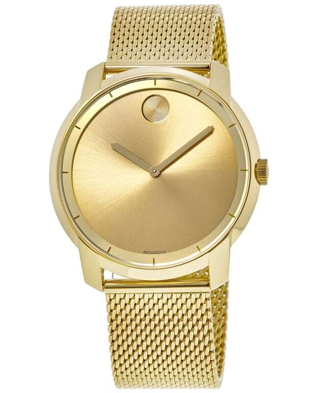 New Movado Bold Yellow Gold Tone Mesh Steel Band Men’s Watch 3600373