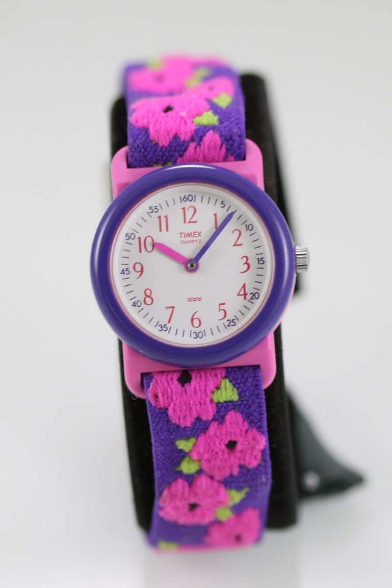 Timex Watch Women Youth Pink Purple Plastic Elastic WR Battery White Quartz