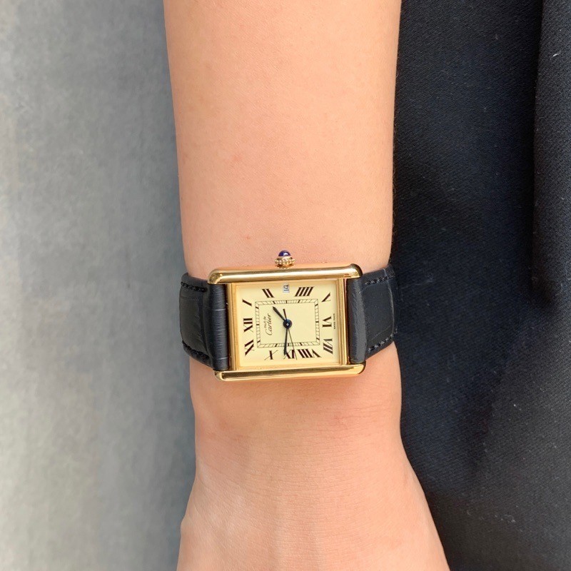 CARTIER Must Tank XL Date 3-Hand Beige Roman Dial Gold mens Watches Watch