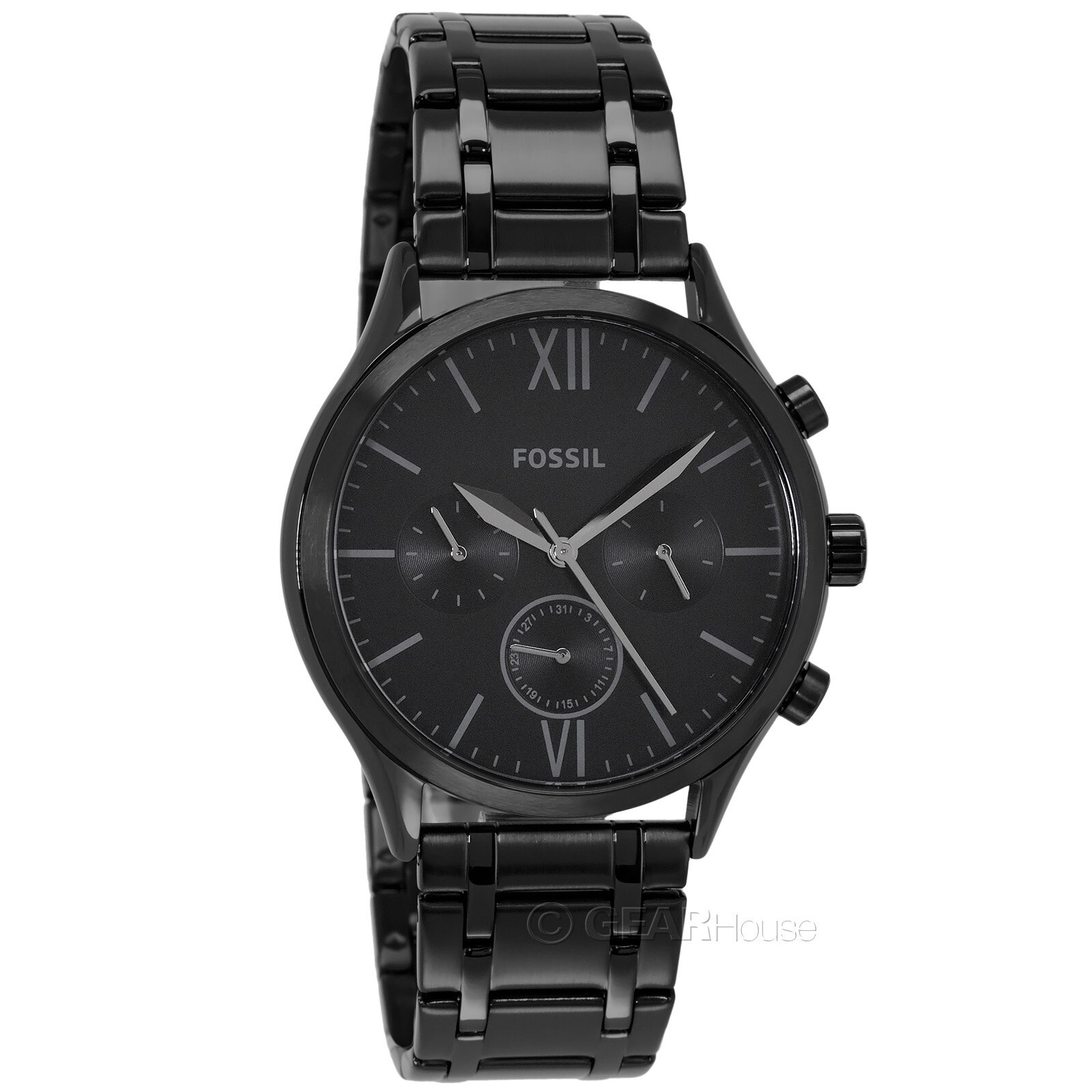 FOSSIL Fenmore Mens Black Multifunction Watch Day Date Dial Stainless Steel Band