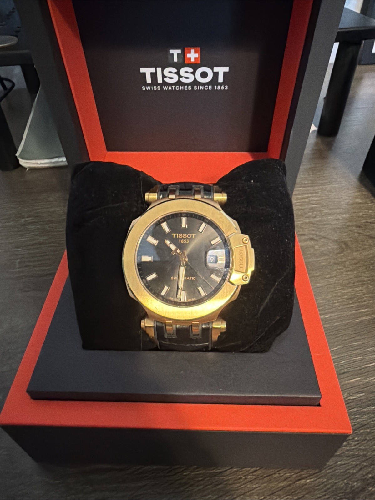TISSOT T-Race Automatic Date T115.427.37.051.01 Chronograph Watch Black Gold