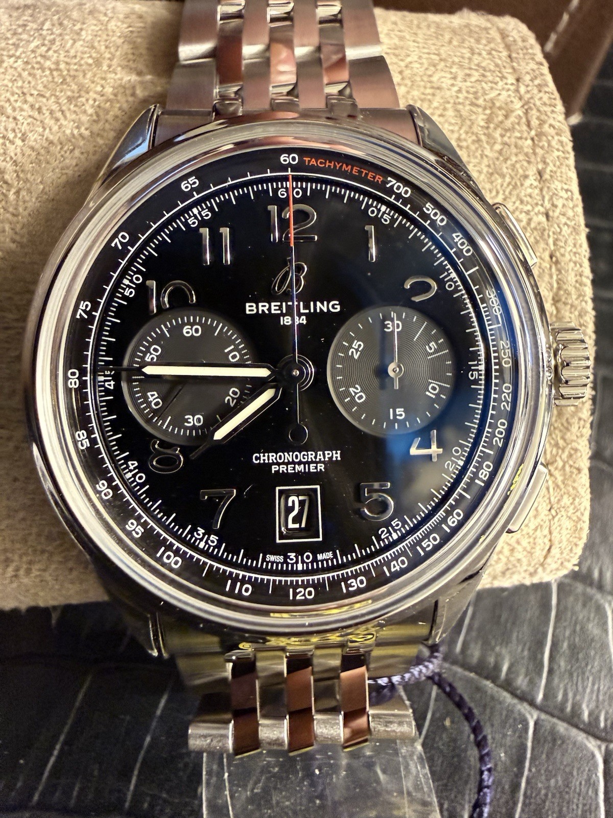Breitling Premier B01 Chrono 42 Auto Date Blk Dial SS 100m Full Kit,model AB0145