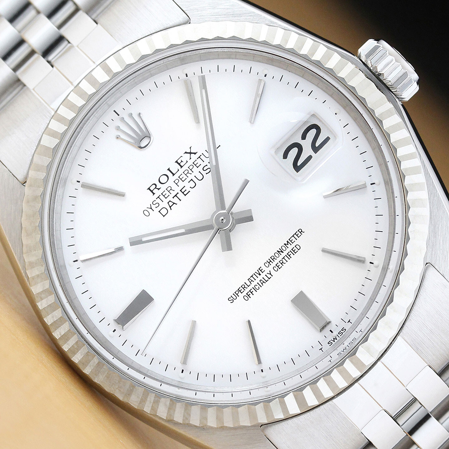 ROLEX MENS DATEJUST WHITE DIAL 18K GOLD STEEL WATCH w/ JUBILEE BRACELET