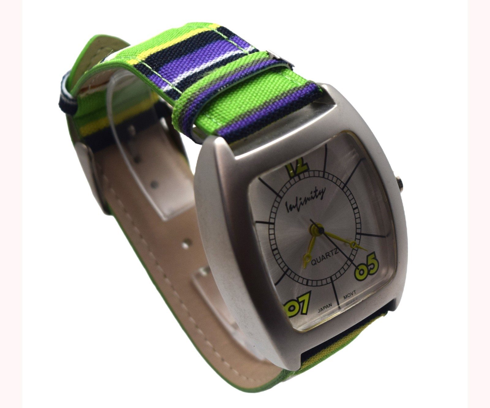 INFINITY: MULTICOLOR CANVAS LEATHER BAND OVALISH RECTANGLUAR CASE ANALOGE WATCH