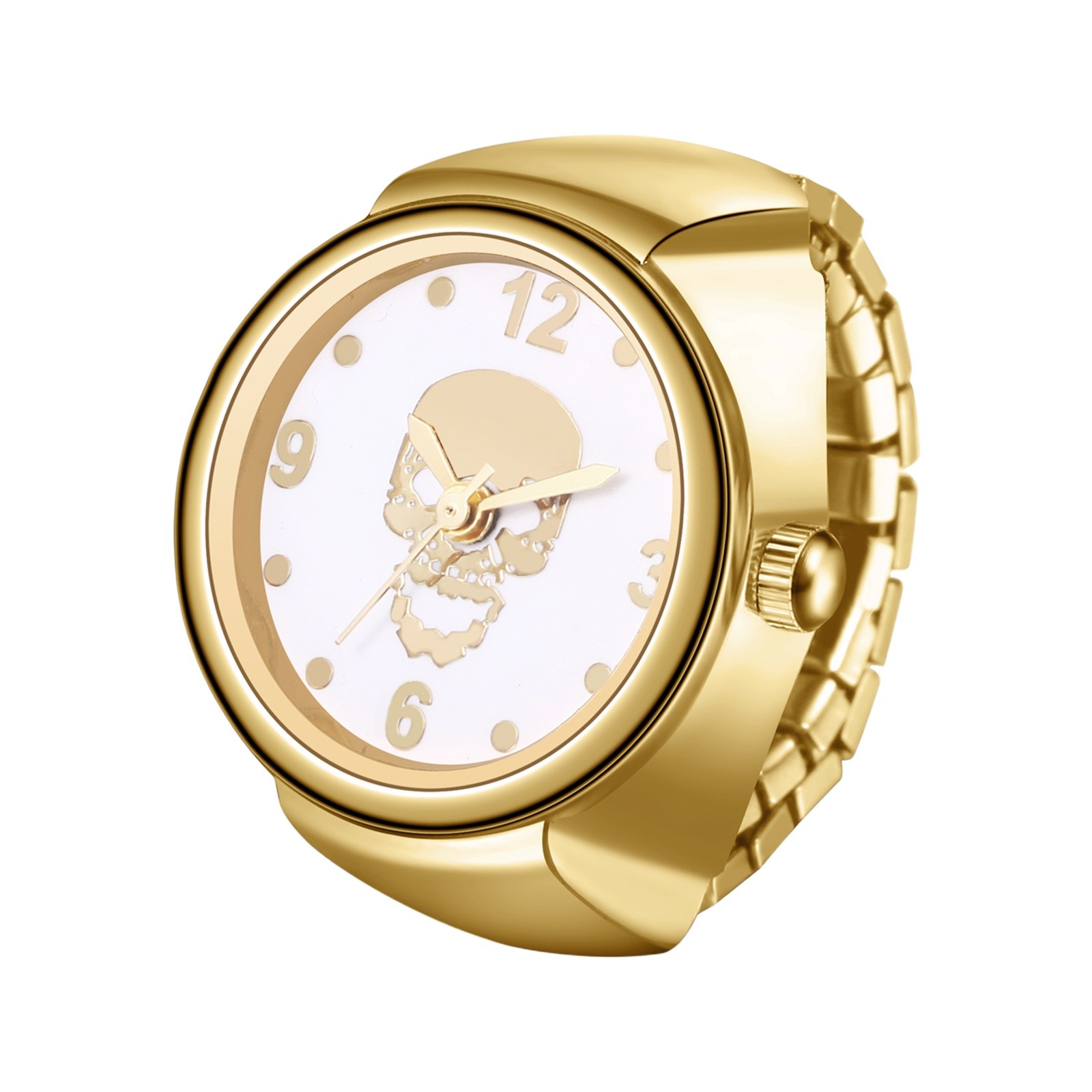 Women Patterned Dial Elastic Stainless Steel Band Ring Watch For Work Causal