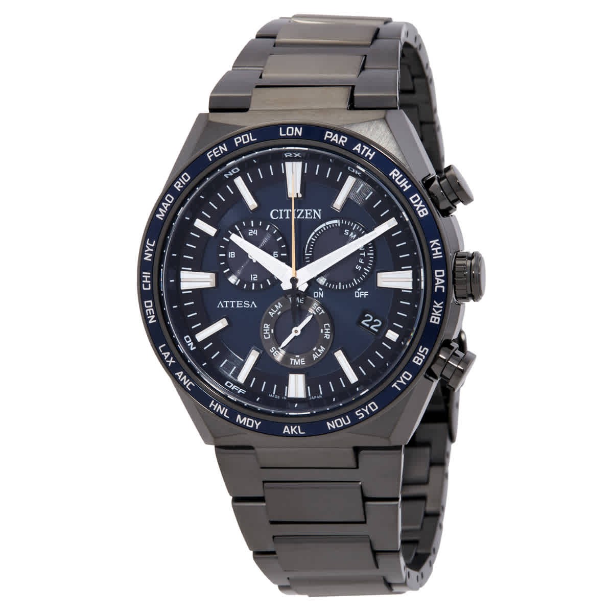 Citizen Attesa Perpetual Alarm World Time Chronograph Blue Dial Men’s Watch