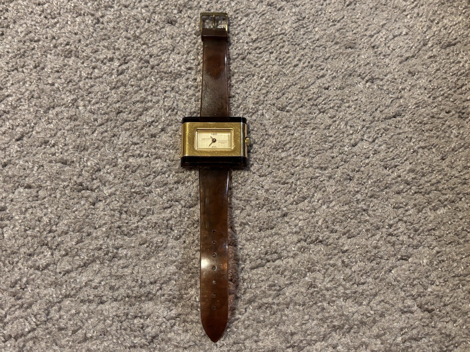 Vintage Majestime Shockresistant Swiss Brown Amber Clear Acrylic Watch Untested