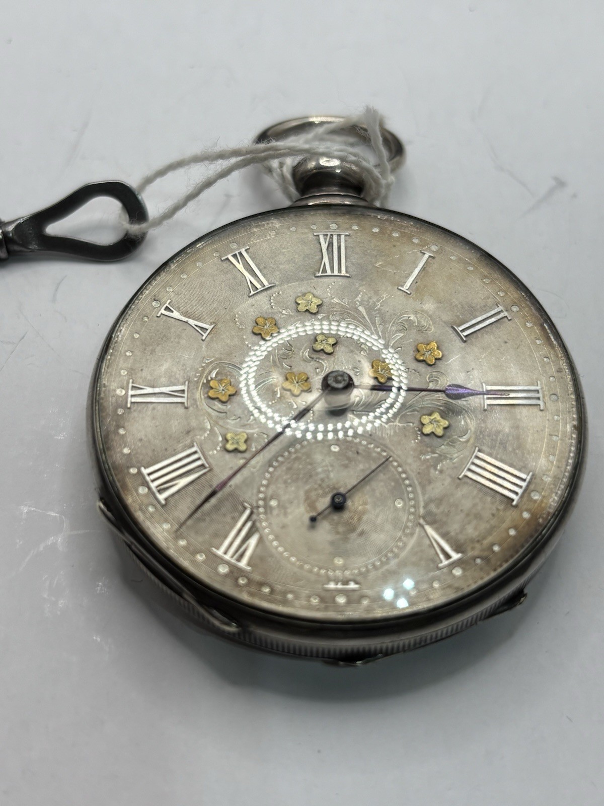 Antique Sandoz & Son Paris Silver Cylinder Key Wind Pocket Watch Fancy Dial