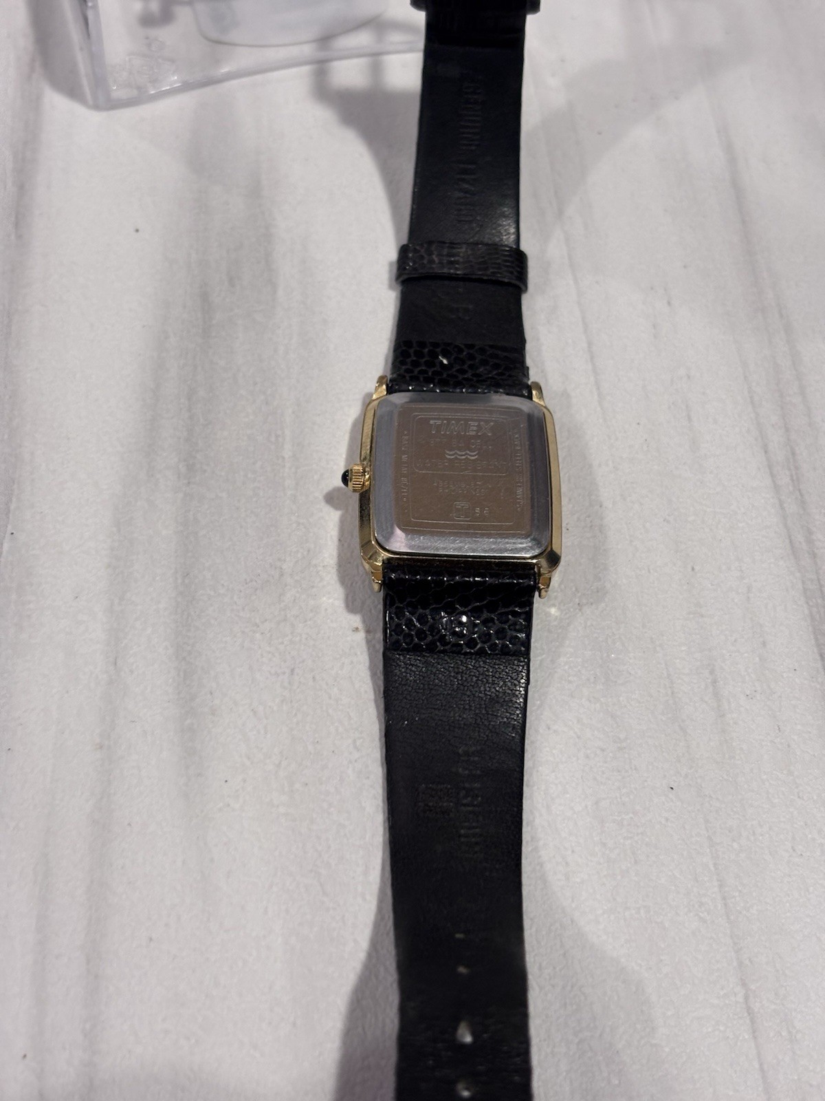 Timex Quartz Tank Black Striped Dial 26mm Gold Tone St.Steel Black Strap Vintage