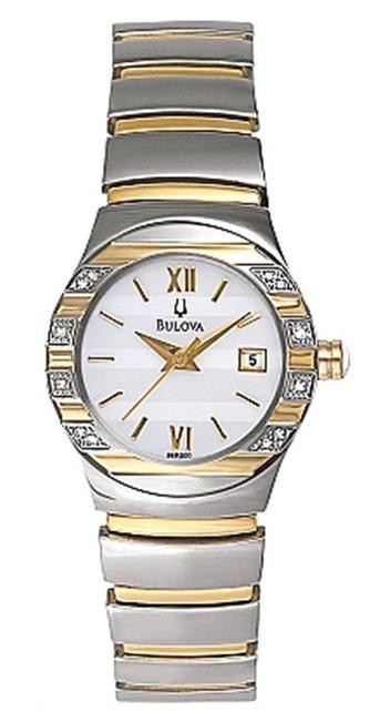 Bulova Diamonds 98R000 Women’s Two-Tone Round Analog Mother of Pearl Date Watch