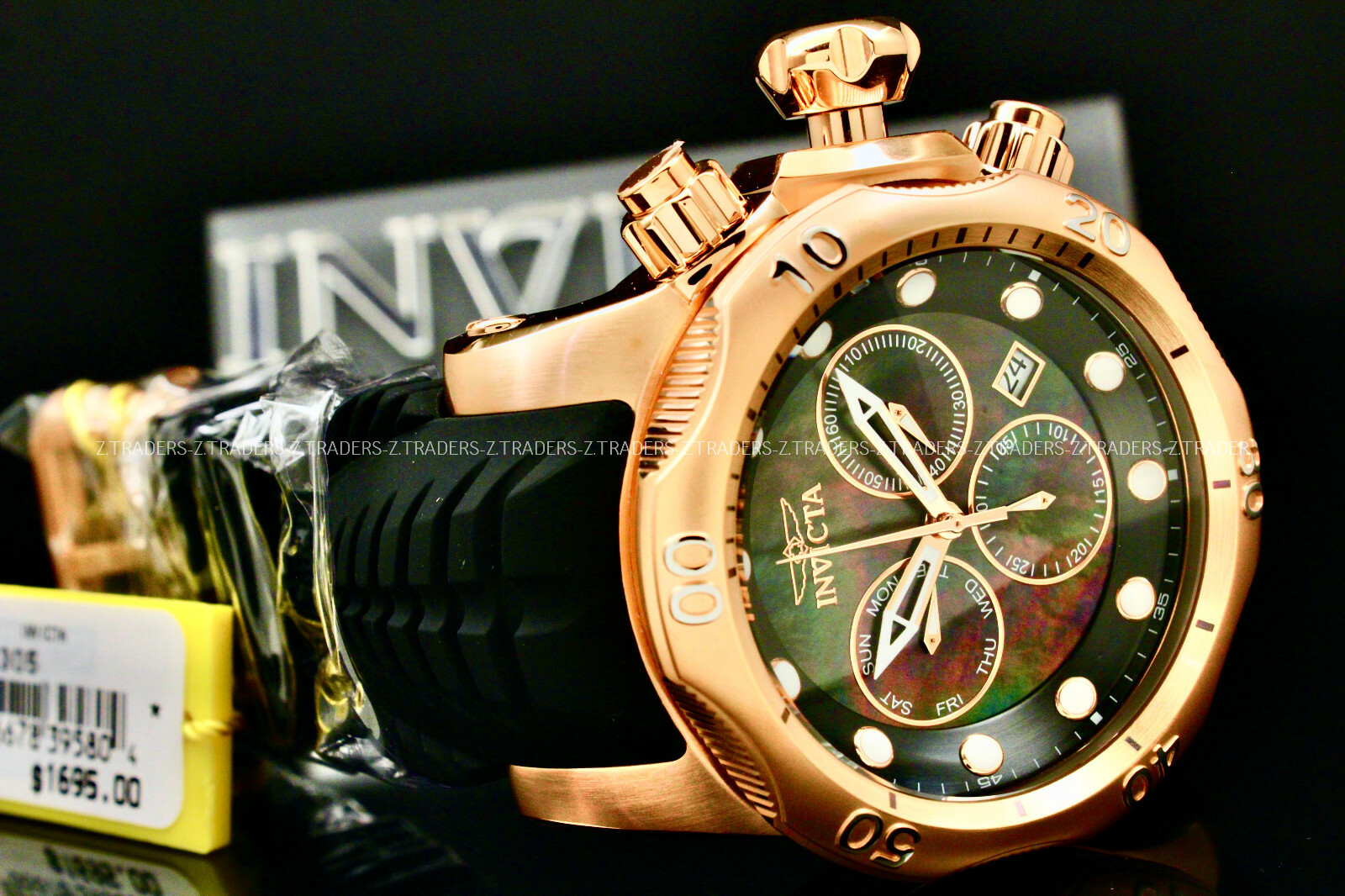 New Invicta Men 52MM SEA DRAGON Venom Black MOTHER OF PEARL Dial Chrono SS Watch