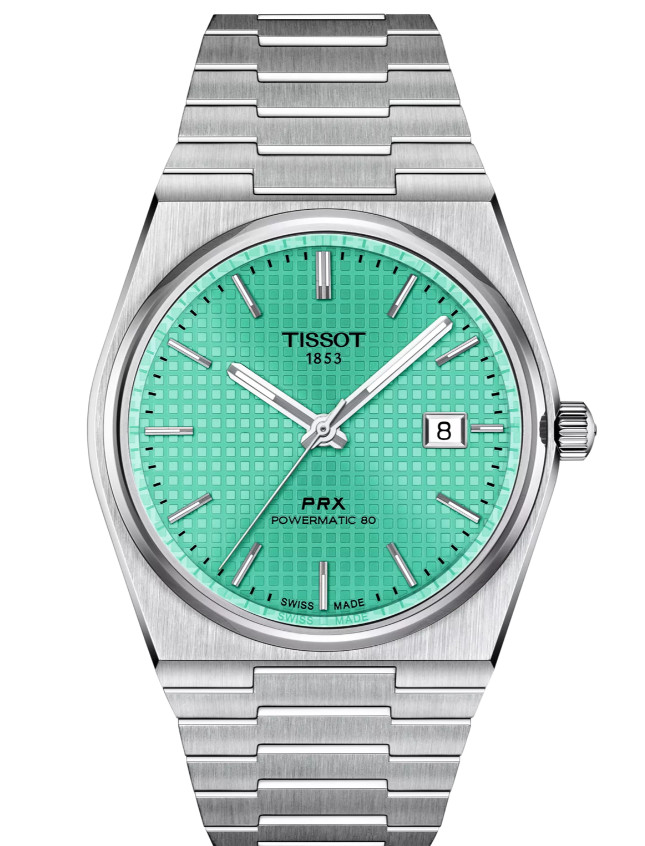 Unused TISSOT PRX T137.407.11.091.01 Mint Green Stainless Men Watch in Box
