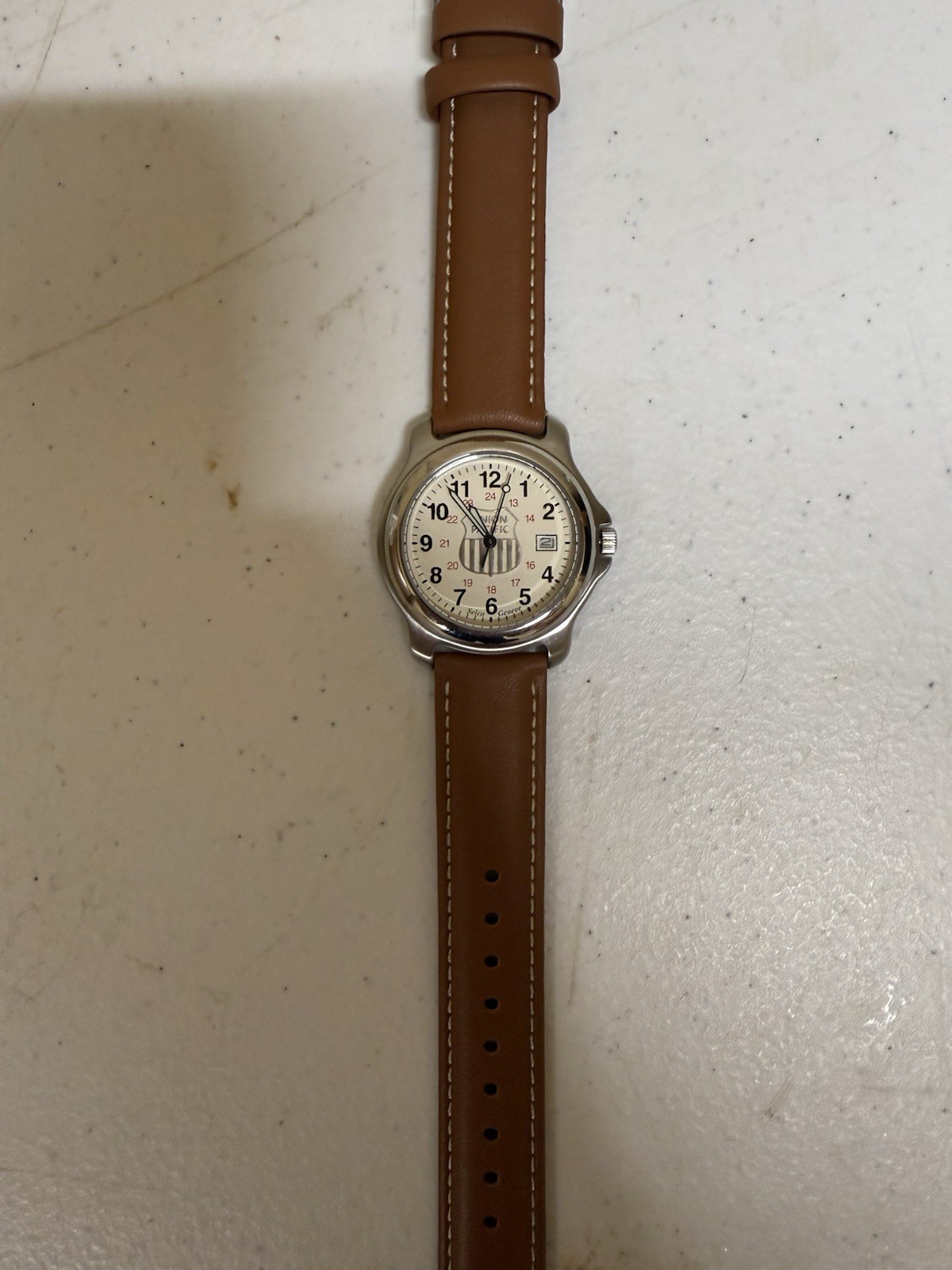 Selco Genève Quartz Analog Watch Union Pacific Brown Leather Strap