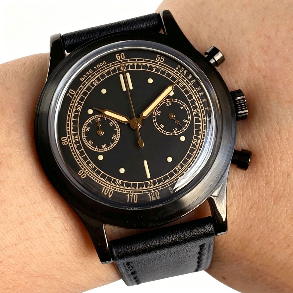 38mm Retro Men Watch Sport Miyota OS20 Movt Chronograph Quartz Arched Glass PVD