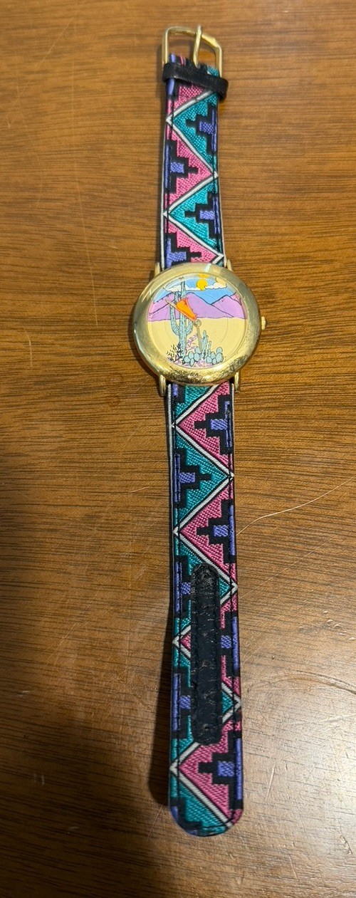 Vintage Parmex Watch Southwestern Pink/Teal/Purple Band Coyote Second Hand