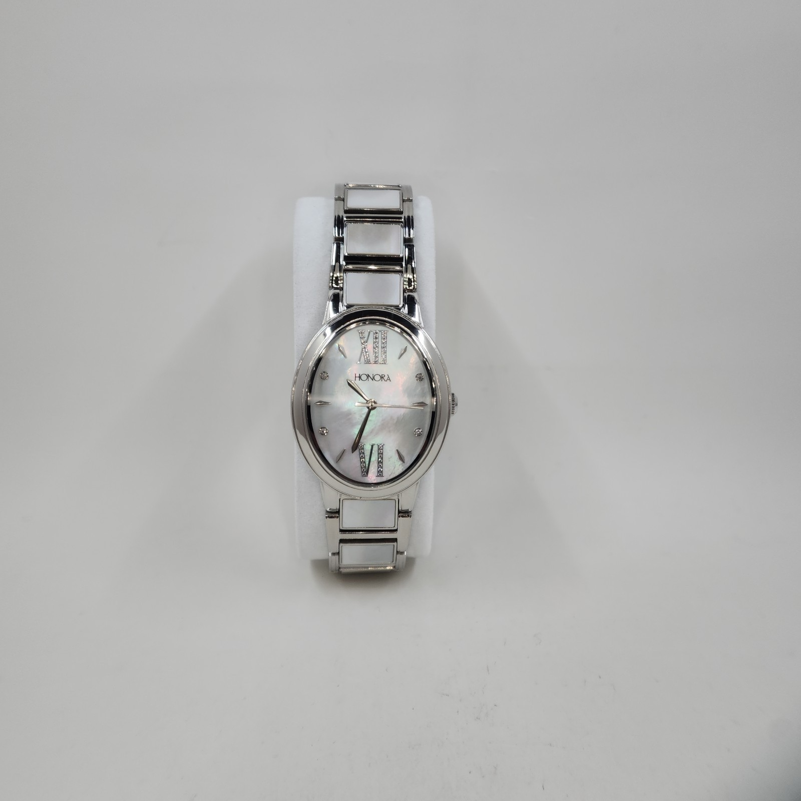 Honora White Mother-of-Pearl Oval Silvertone Stainless Steel Watch