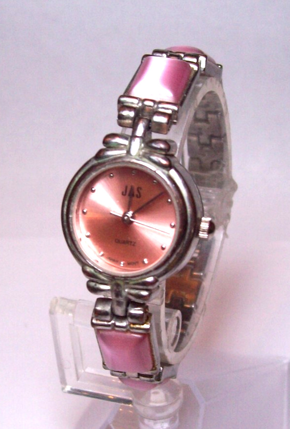 JAS Vintage 80’s Ladies Quartz Watch Pink Stones fits 6.5-6.75″ Looks Runs Great