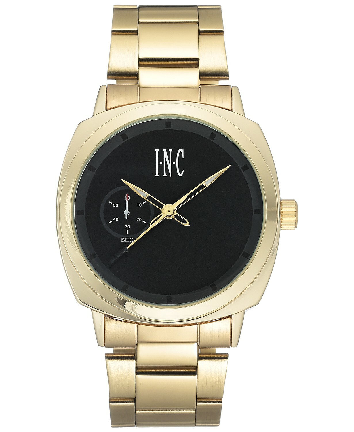 I.N.C. Men’s Black & Gold Tone Clean Cushion Link Bracelet 44mm Wrist Watch NIB