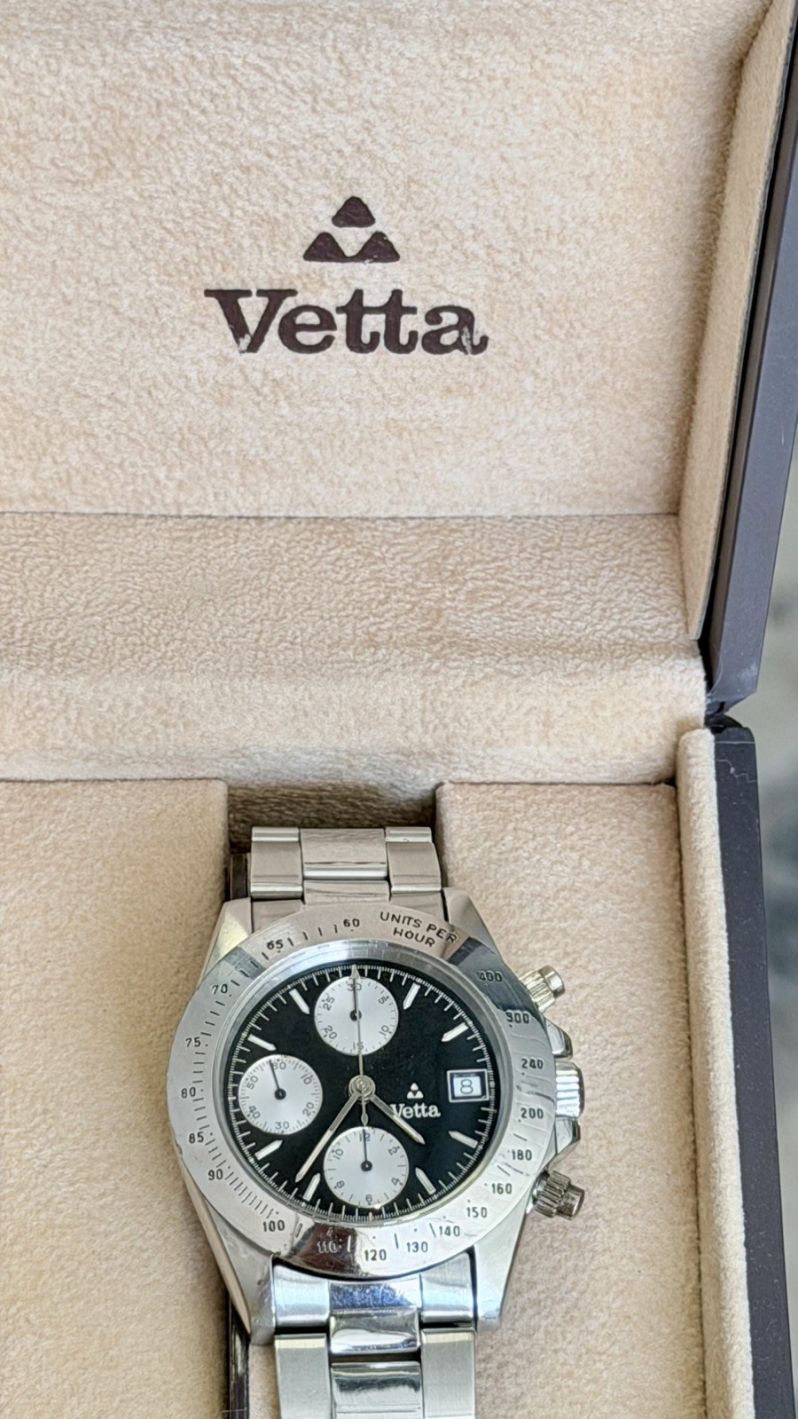 Top Chronograph Automatic 40mm Black Panda Steel Swiss Made Box Original