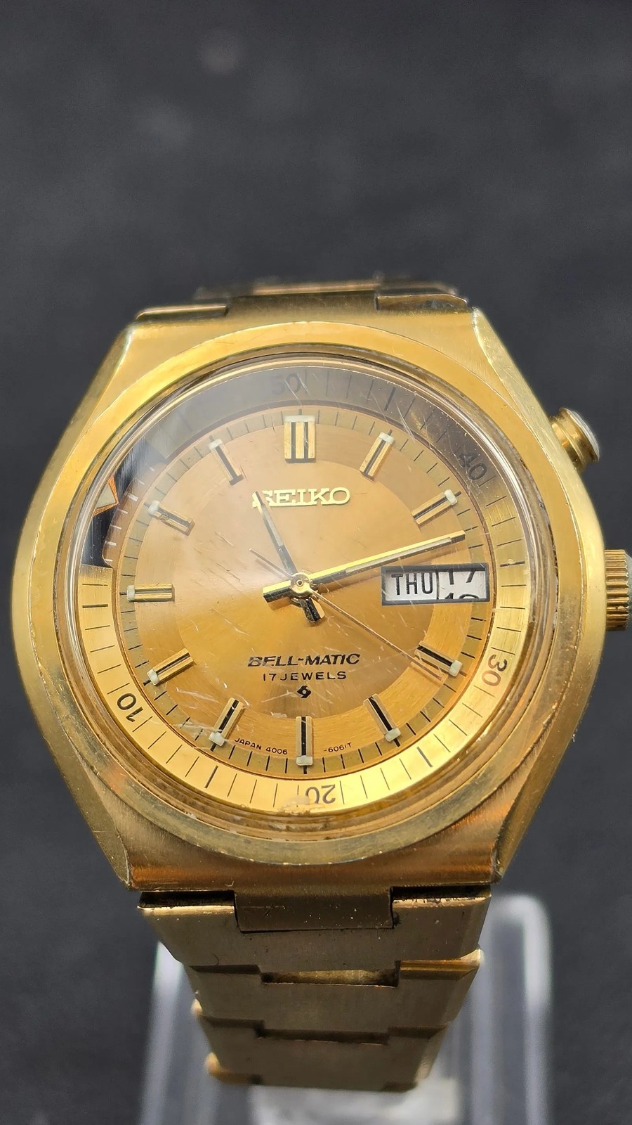 1977 Seiko Bell-Matic 4006-6040 17J Automatic Alarm Day-Date Gold 39mm