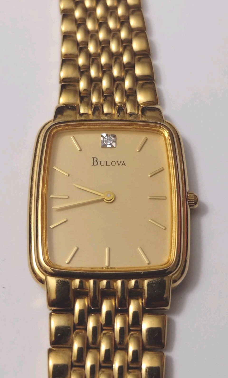Vintage Men’s Formal Dress Gold Tone Diamond Bulova Quartz Watch Service Award