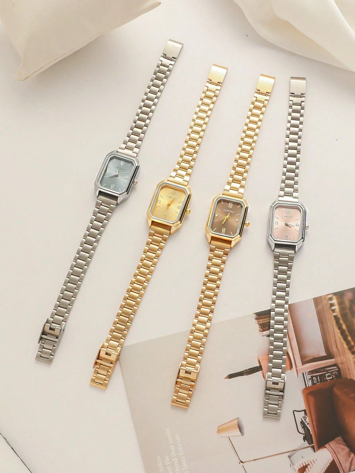 CARYINO Minimalist Fashion Gold/Silver Women’s Watch, Adjustable Strap, New
