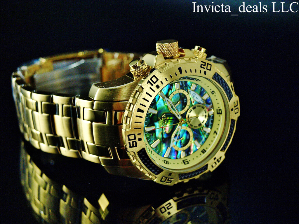 Invicta Men’s 51mm Pro Diver SCUBA Chronograph ABALONE Dial Gold Tone SS Watch